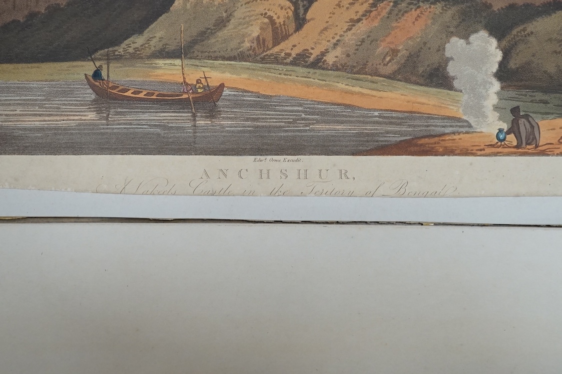 Joseph Constantine Stadler (19th. C), aquatint, ‘Anchshur, Bengal’, 31 x 44cm, unframed. Condition - poor